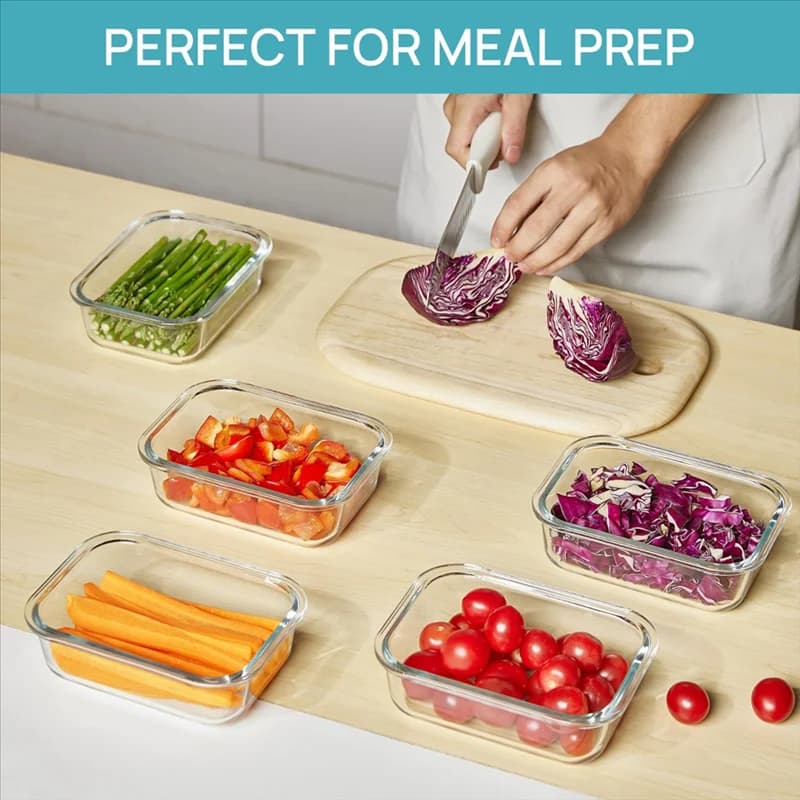 【FLASH AFFARE】 Contenitori per la conservazione del vetro con coperchi (confezione da 5), 22 Oz per microonde, forno, lavastoviglie, set di contenitori per pasti per la preparazione degli alimenti