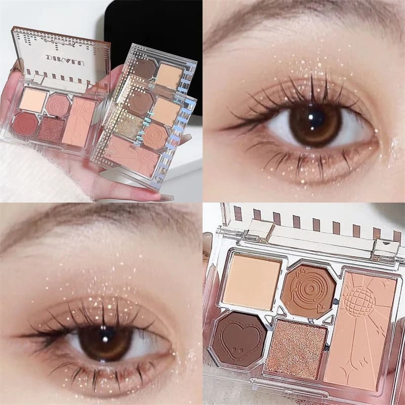 Palette Ombretti DIKALU 5 Colors, Effetto Nebbia Morbida, Occhi Scuri, Opaco e Perlato, Long Life, Waterproof, Eye Makeup Pigments, Korean Style