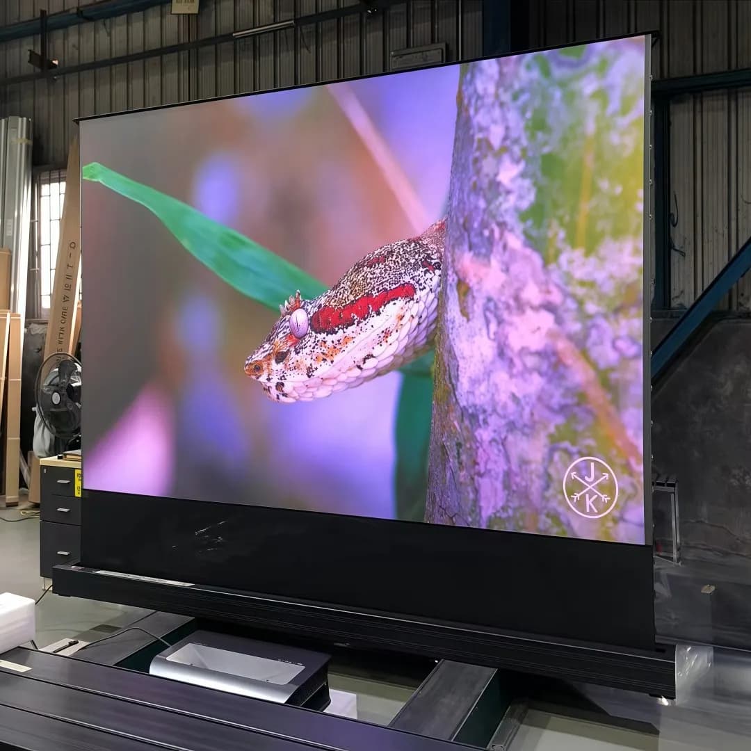 Schermo da pavimento a tensione elettrica Mivision da 150 pollici per proiettore laser UST ALR Schermo di proiezione a ottica ultra corta