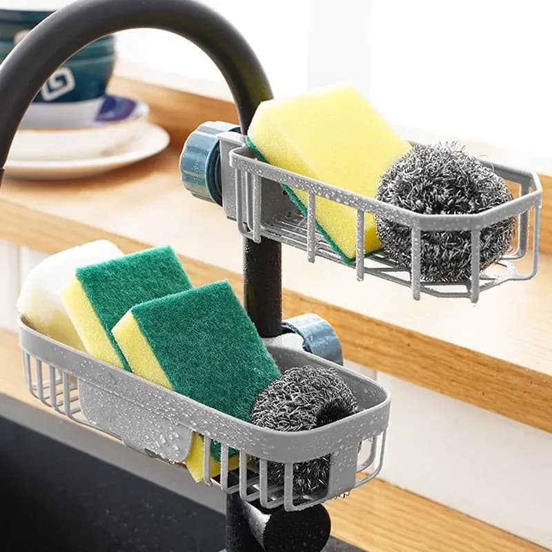 Nuovo Organizzatore Regolabile per Lavello da Cucina: Porta Spugne, Porta Sapone, Scolapiatti e Cestello Portaoggetti per Rubinetto - Accessori Bagno