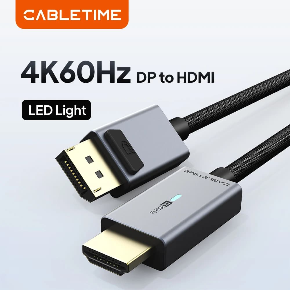 CABLETIME DisplayPort cable to HDMI 4K 60HZ, DP1.2 Converter for HDTV, Projector, Laptop, PC