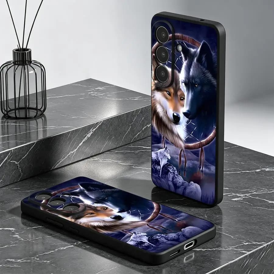 Dreamcatcher Two Wolves Phone Cover Case for Samsung Galaxy A57 A25 A16 A55 A52 A36 A53 A17 A37 A23 A06 A15 A05 A73 A51 A70 A13