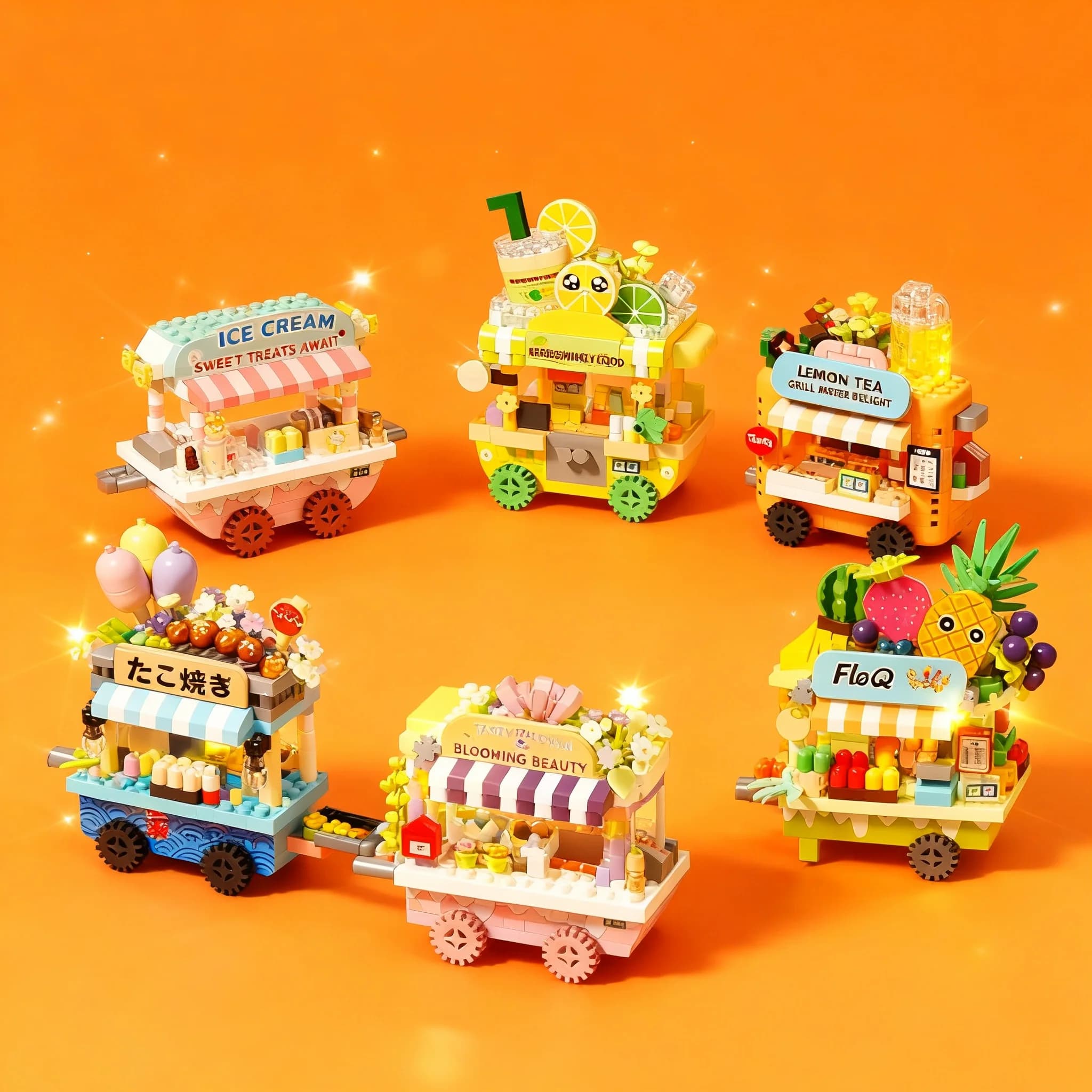 DIY Building Blocks Car Food Truck Fruit Ice Cream Flower Street View Model Kit Kids Toy Children Bricks