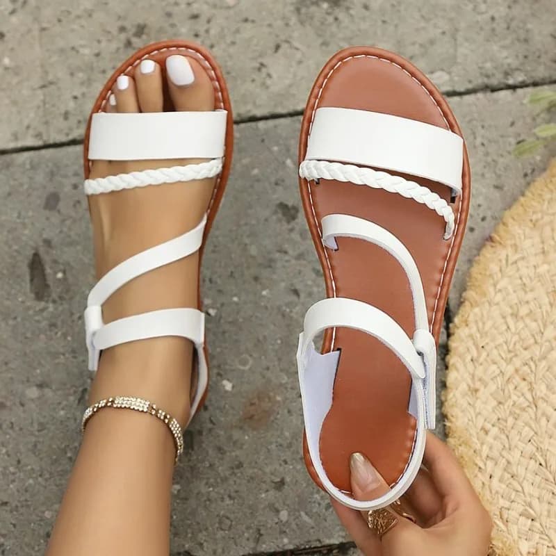 Nuove Scarpe Estive da Donna, Sandali con Fondo Piatto, Cinturini Romani, Suole in Gomma Antiscivolo, Sandali Alla Moda per Uso Quotidiano