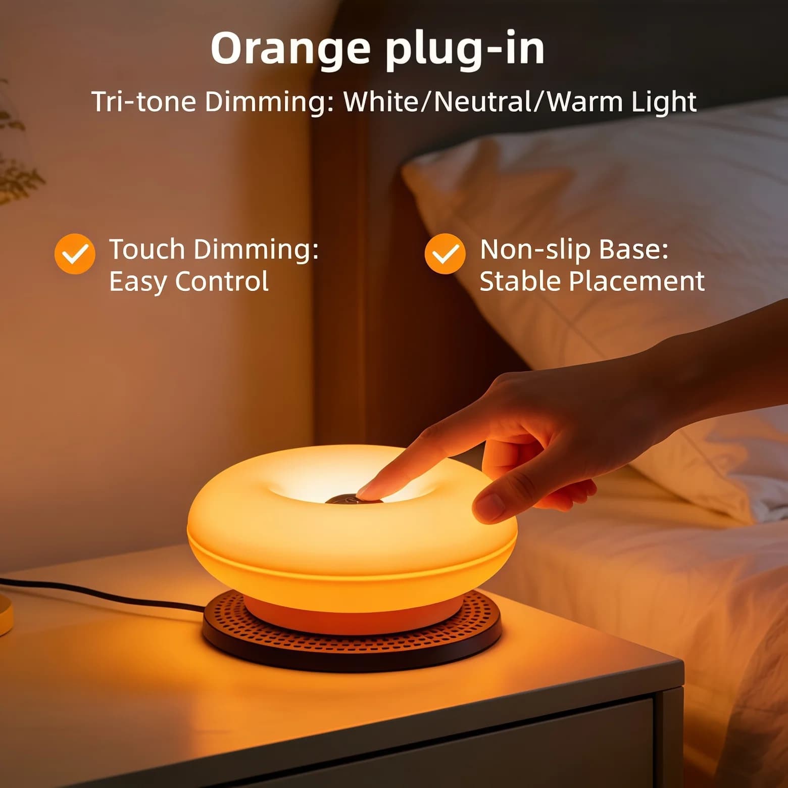 Lampada decorativa da tavolo moderna a forma di ciambella con interruttore ottico touch a tre toni, adatta per camera da letto e soggiorno.