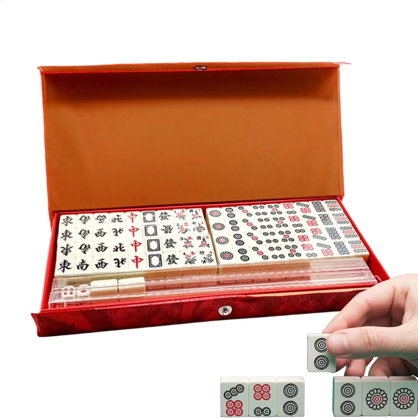 Set Mahjong da 144 Pezzi Completo con 4 Supporti, Gioco da Viaggio e per Casa, per Riunioni Familiari e Feste, Mini Mahjong Portatile