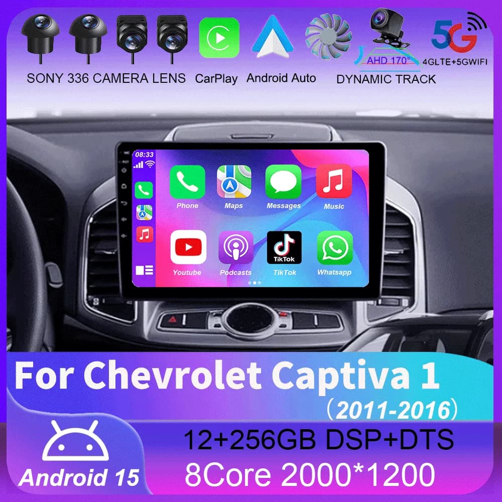 Per Chevrolet Captiva 1 2011 - 2016 Carplay Auto 4G + WIFI GPS Autoradio Navigazione Lettore video multimediale Stereo BT Android 15