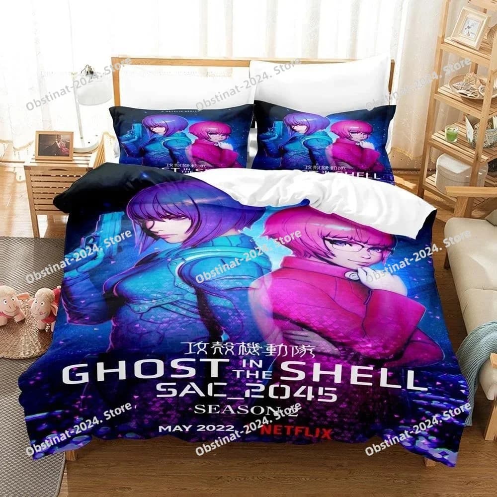 Set di lenzuola 3D Anime Ghost In The Shell, set di biancheria da letto singolo, matrimoniale, queen size, king size, per adulti e bambini, set copripiumino per camera da letto