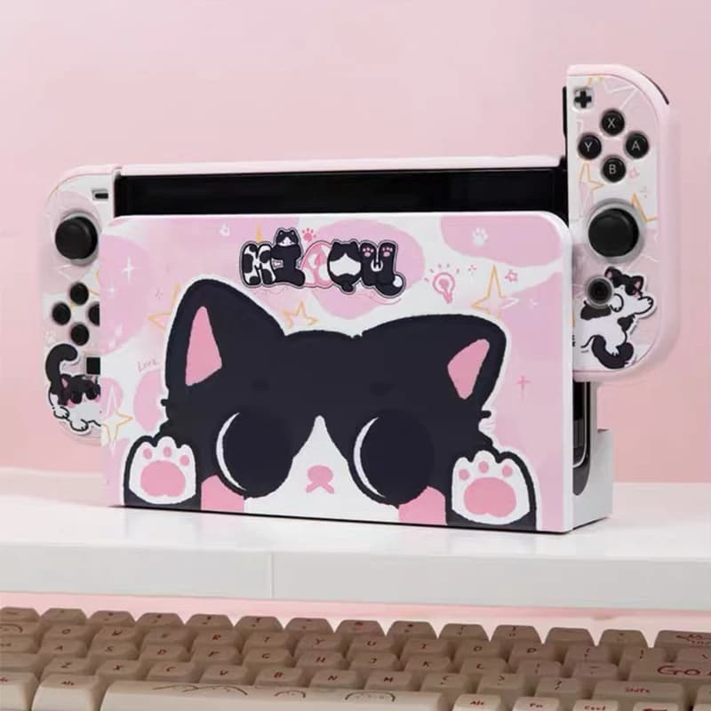 Guscio protettivo gatto rosa per Nintendo Switch Custodia OLED Custodia rigida per PC Custodia dockable per Nintendo Switch NS Custodia Oled Accessori