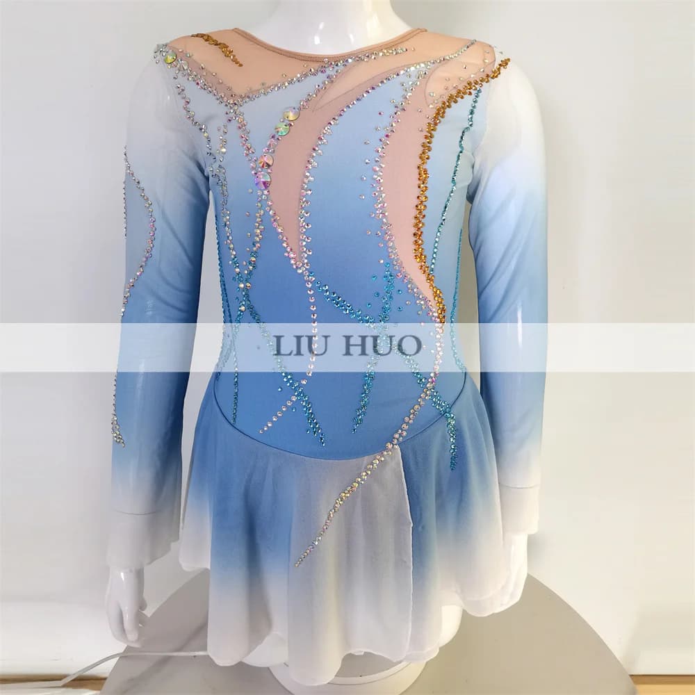 LIUHUO Danza sul Ghiaccio Pattinaggio di Figura Vestito Donne Ragazza Adulta Adolescenti Personalizza Costume Prestazioni Concorso Body Blu Roller Bambini