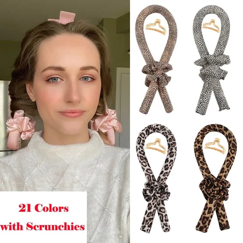 Wave Leopard Heatless Curling Rod Hair Band Kit For Women Roller Foam Bigodin Ribbon No Heat Iron Curling Tools for Hair Styling