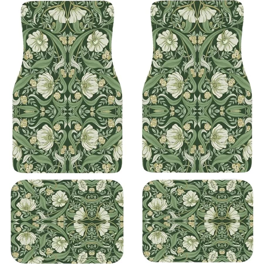 William Morris Floral Car Floor MatsDouble Layer Thick Fabric Front Car Mats with NonSlip Rubber BackingStylish Durable Automot