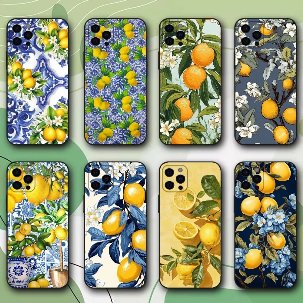 Fruit Lemon Art Pattern Phone Case For iPhone 15,14,13,12,11,Pro,X,XS,Max,XR,Plus,Mini Soft Black Cover