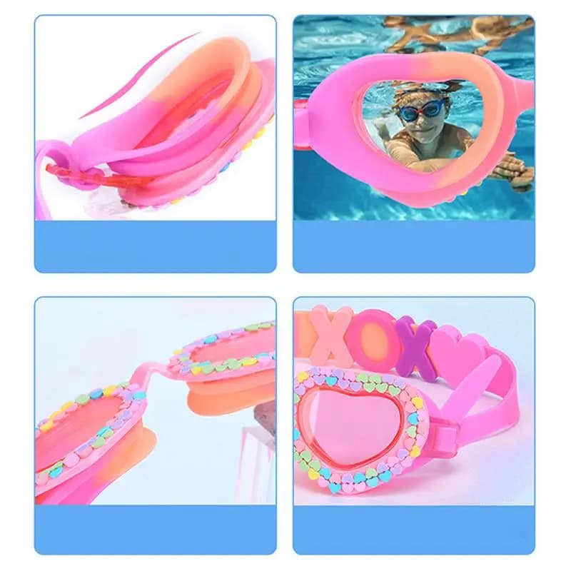 Girl's Eyes Swimming Glasses for Kids Heart Shaped Cartoon Set of Swimming Equipment Eye Protection Glasses for Eyes Wrap Clips for nose Ear Caps for