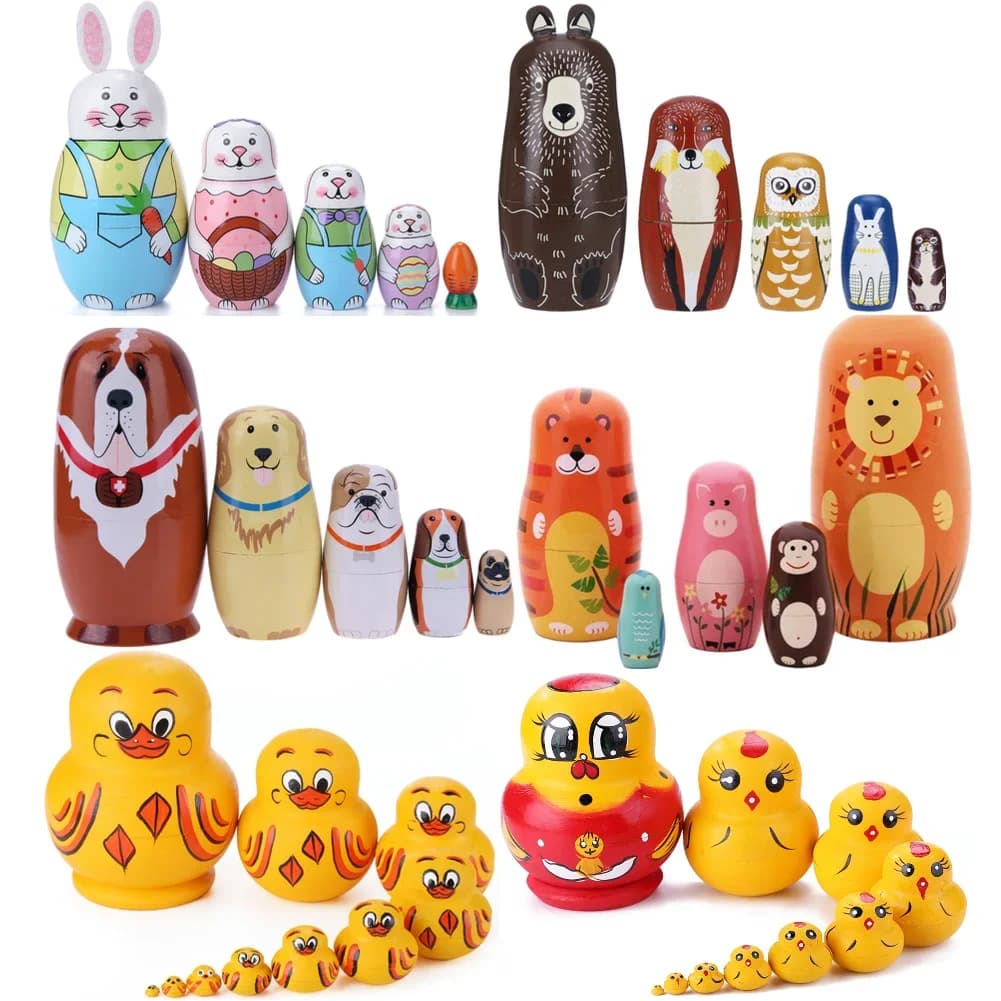 Set di 5 strati dipinti a mano, bambole russe che nidificano creative, bambola matrioska
