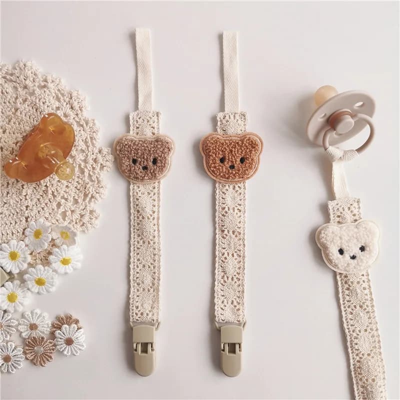 Clip per Ciuccio a Forma di Testa di Orso, Catena Anti-Caduta per Ciuccio, Porta Ciuccio per Bambini, Regalo per Baby Shower, Accessori per Neonati