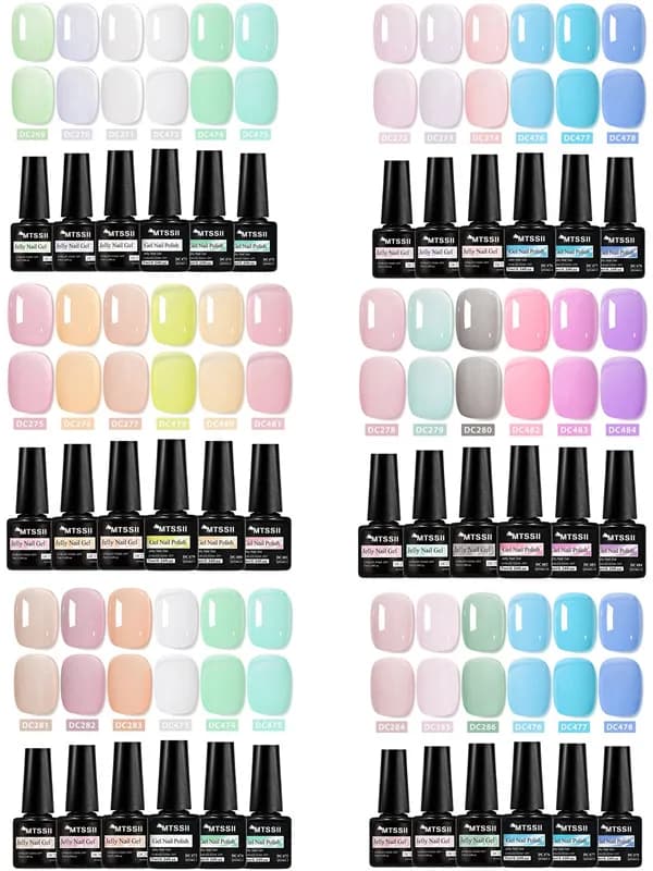 Set di 6 Smalti Gel per Unghie Verde Matcha e Blu, Smalto Trasparente Estivo, Gel per Unghie Semipermanente UV LED, Forniture per Unghie