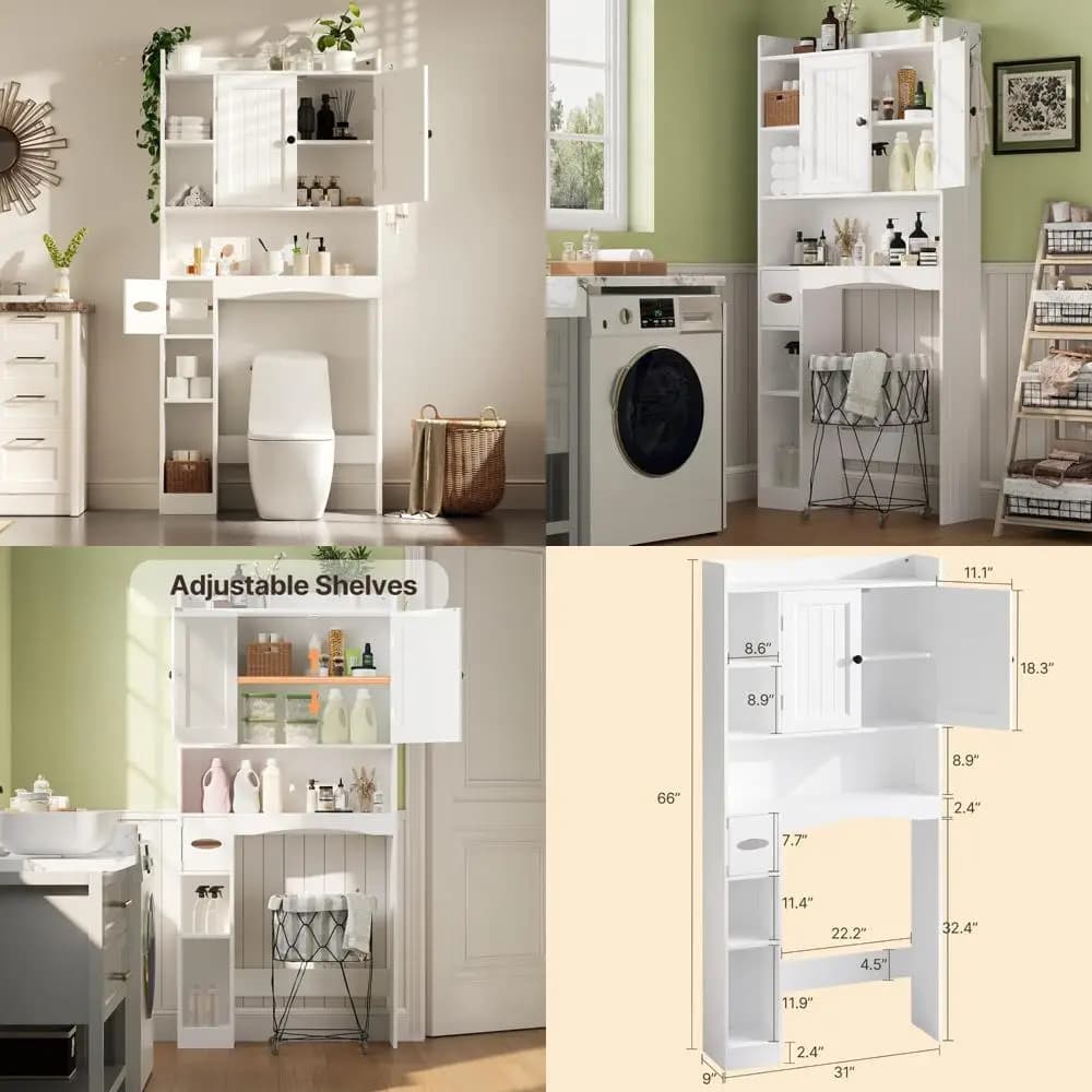 Armadietto portaoggetti sopra il WC 66 organizer da bagno alto con 2 ante e portarotolo per soluzioni salvaspazio