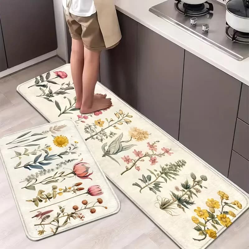 Tappetini floreali per cucina e bagno antiscivolo, tappeti runner per la casa, lavanderia - Comodi cuscinetti in piedi con decorazione primaverile vibrante