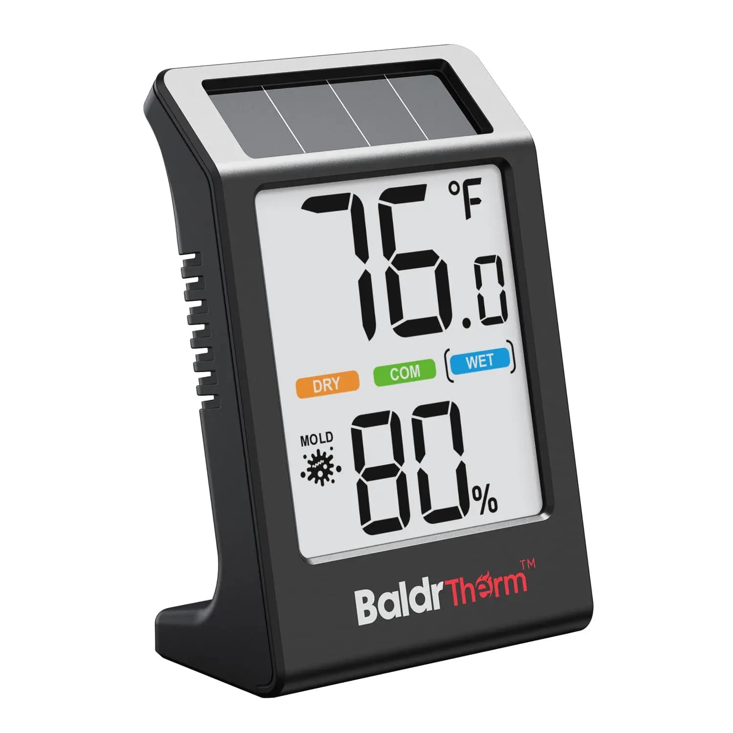 Monitor Digitale di Temperatura e Umidità a Energia Solare con Indicatore di Comfort per Casa, Ufficio, Bambini - Nero