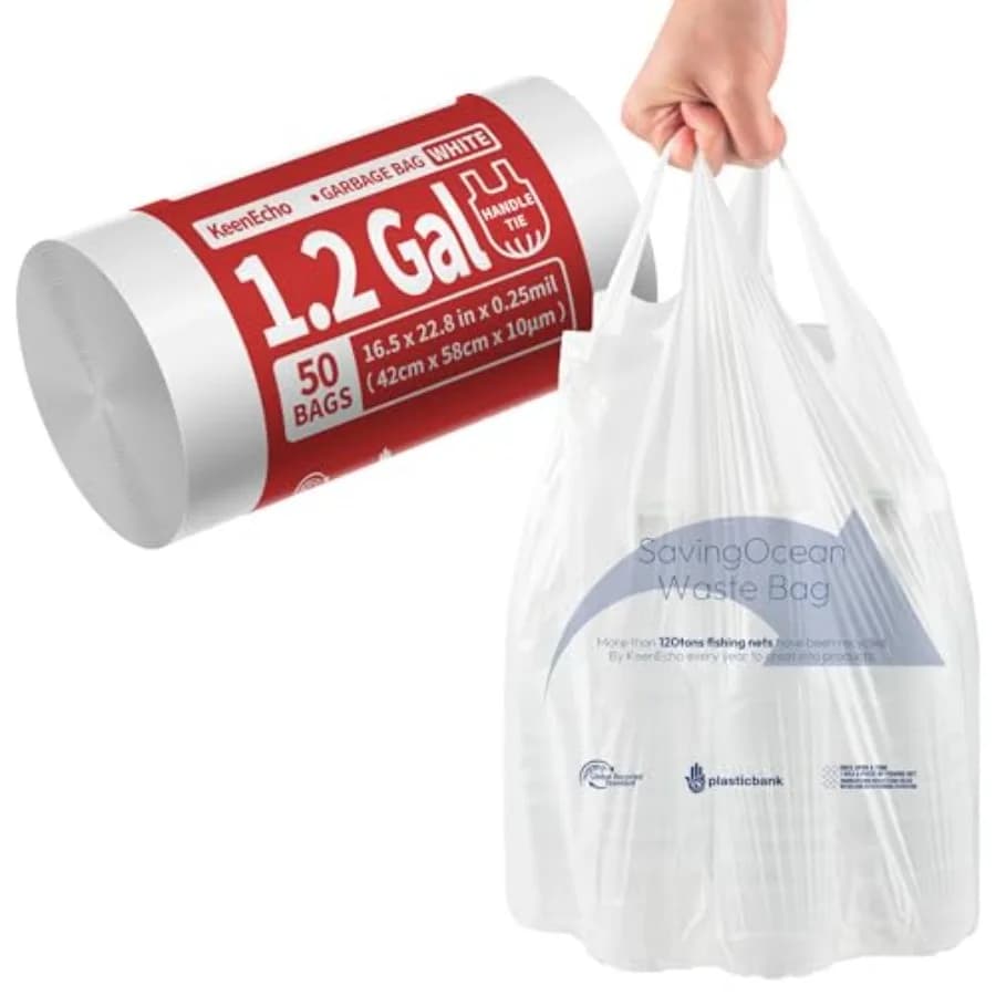 Small Trash Bags with Handles - Ocean Plastic Upcycling - Plastic Garbage Bags, Can Bin and Waste Basket Liner for Kitchen, Bat