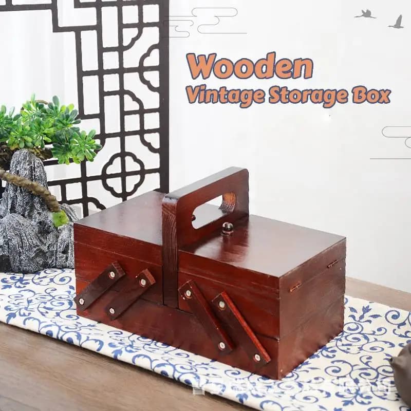 Portable Foldable Wooden Sewing Box Compartments Thread Stitching Sew Basket Organizer Jewelry Boxes Sewing Supplies Household