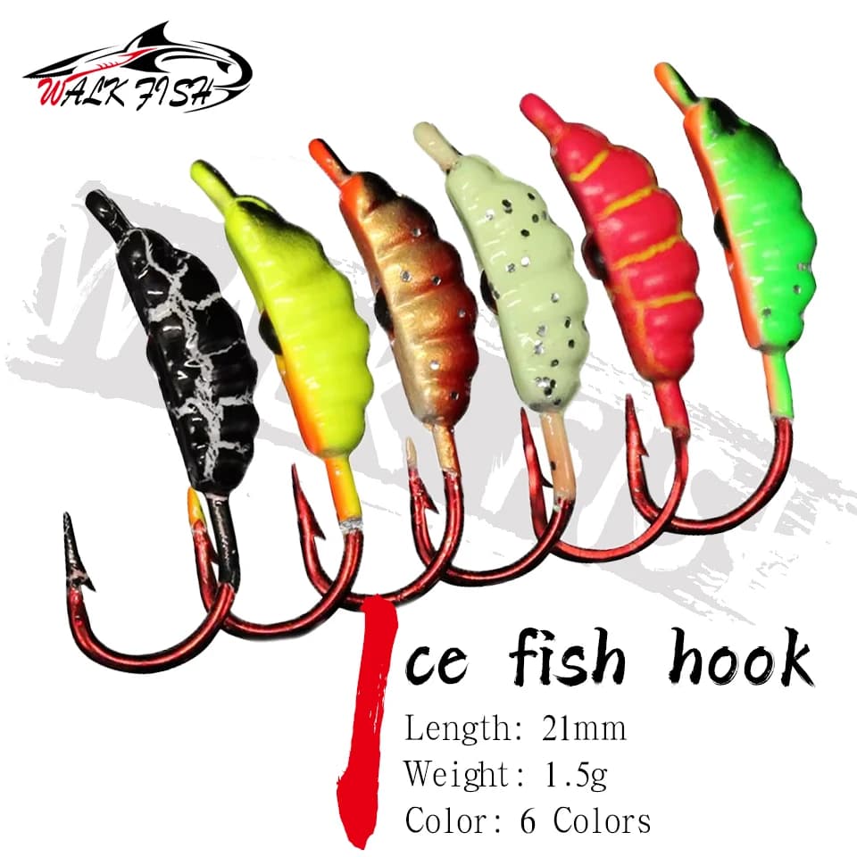 WALK FISH 6PCS 21mm/1.5g Ice Fishing Lure 6 Color Fishing Hook Lure Winter Ice Mini Metal Lead Head Bait Jigging Fishing Tackle
