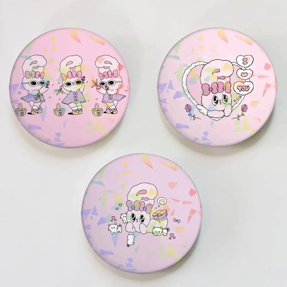 Cartoon KAWAII e-EsThEr-R B-BuNnY-Y Badges Round Laser Badge Brooch Backpack Accessories