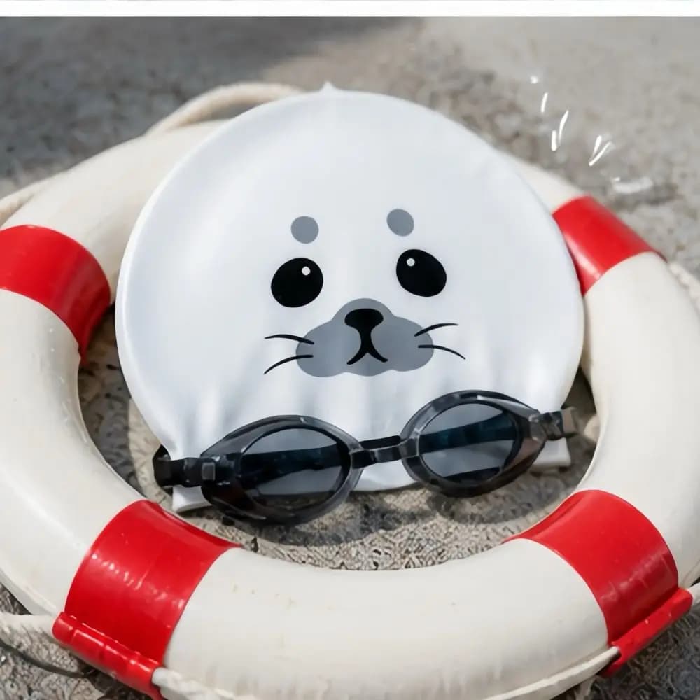 Funny Waterproof Swimming Caps Animal Printed Ear Protection Silicone Swim Caps Elastic Cartoon Seal Swim Hat Water Sports