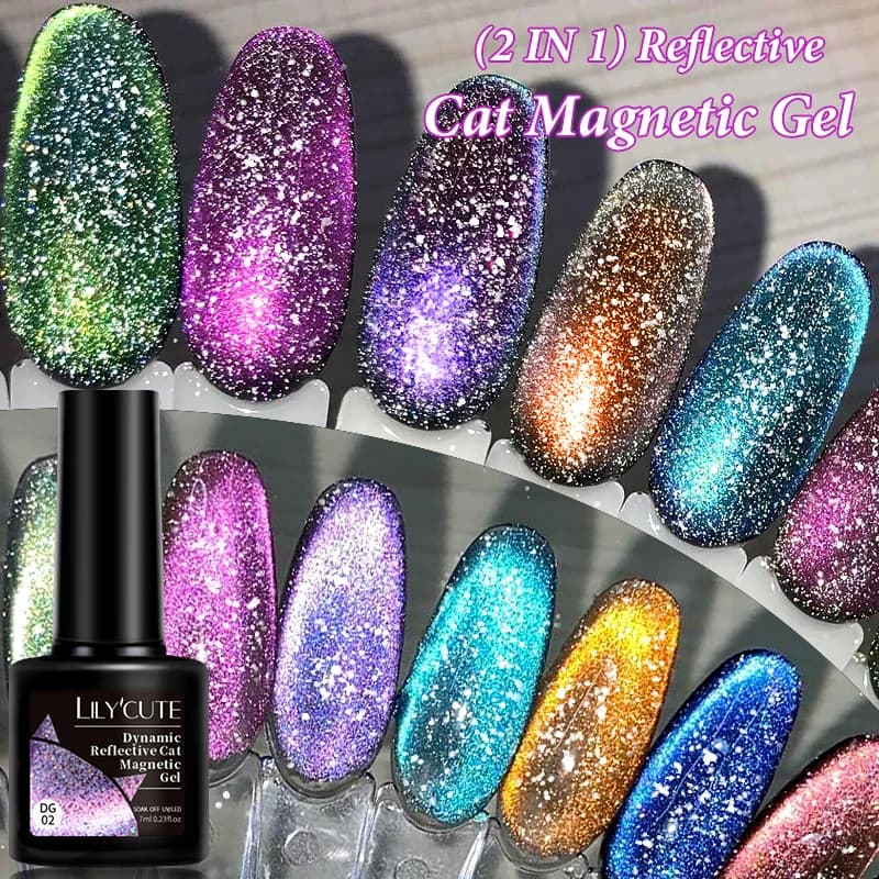 LILYCUTE 7ML Smalto gel per unghie magnetico per occhi con glitter riflettenti dinamici Semi permanente Soak Off UV LED Nail Art Varnish