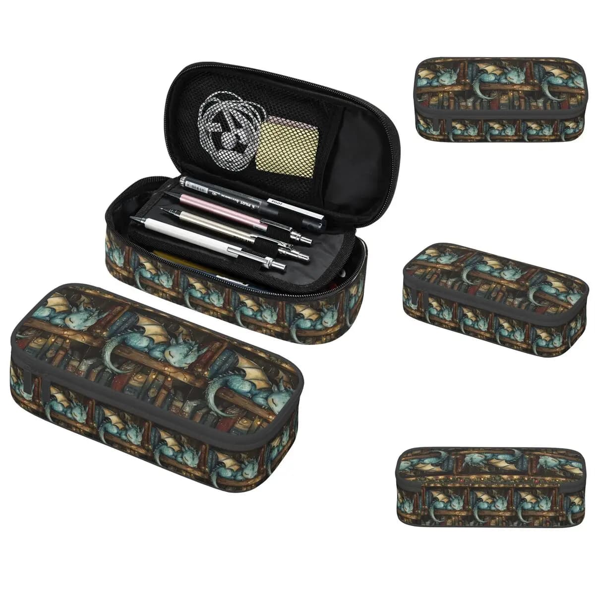 Astuccio per matite Book And Sleeping Dragon per studenti, scatola per penne, astuccio per cancelleria, porta penne