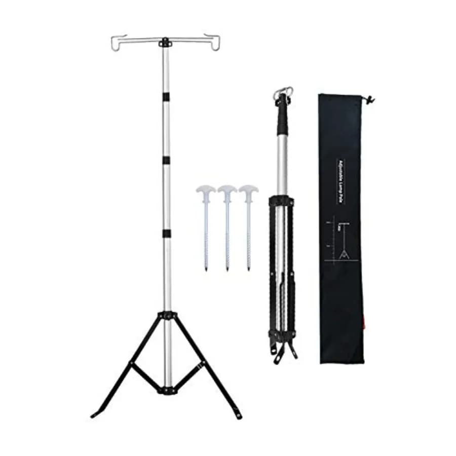 Supporto Telescopico per Lanterna con Base, Palo Regolabile per Lampada da Campeggio, Colore Argento