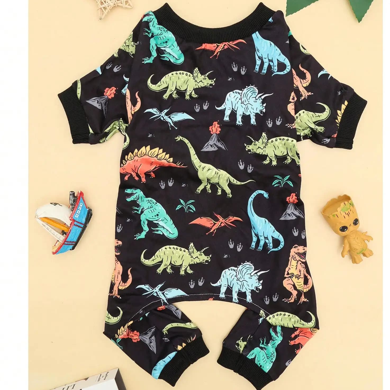 1pc Pigiama per cani di piccola taglia Simpatico dinosauro Stampa Pigiama per animali domestici Elastico Cucciolo estivo Pjs Tute morbide Indossare quotidianamente Vestiti per animali domestici per cani