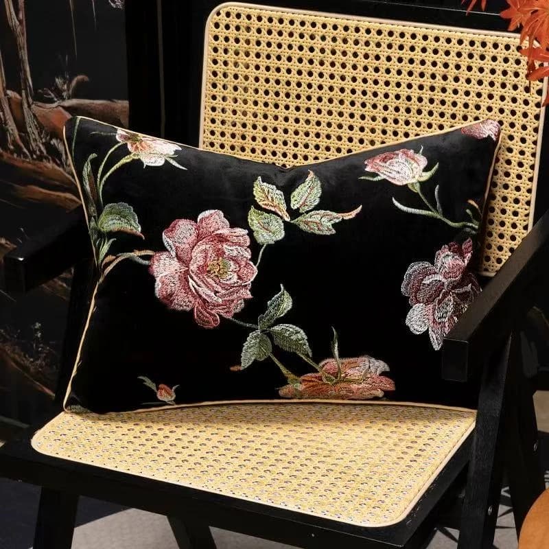 Fodera per Cuscino Decorativa di Lusso con Ricamo Floreale per Sedia, Poltrona e Divano, in Velluto, 35x50cm, Confezione da 1 Pezzo