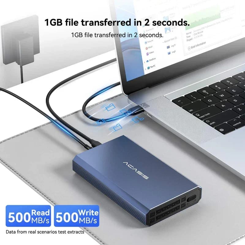 Box esterno Acasis USB 3.0 a 1 alloggiamento per HDD SATA da 3,5"/2,5", in alluminio con dissipatore di calore, supporta fino a 30 TB di spazio di archiviazione esterno, installazione senza attrezzi.