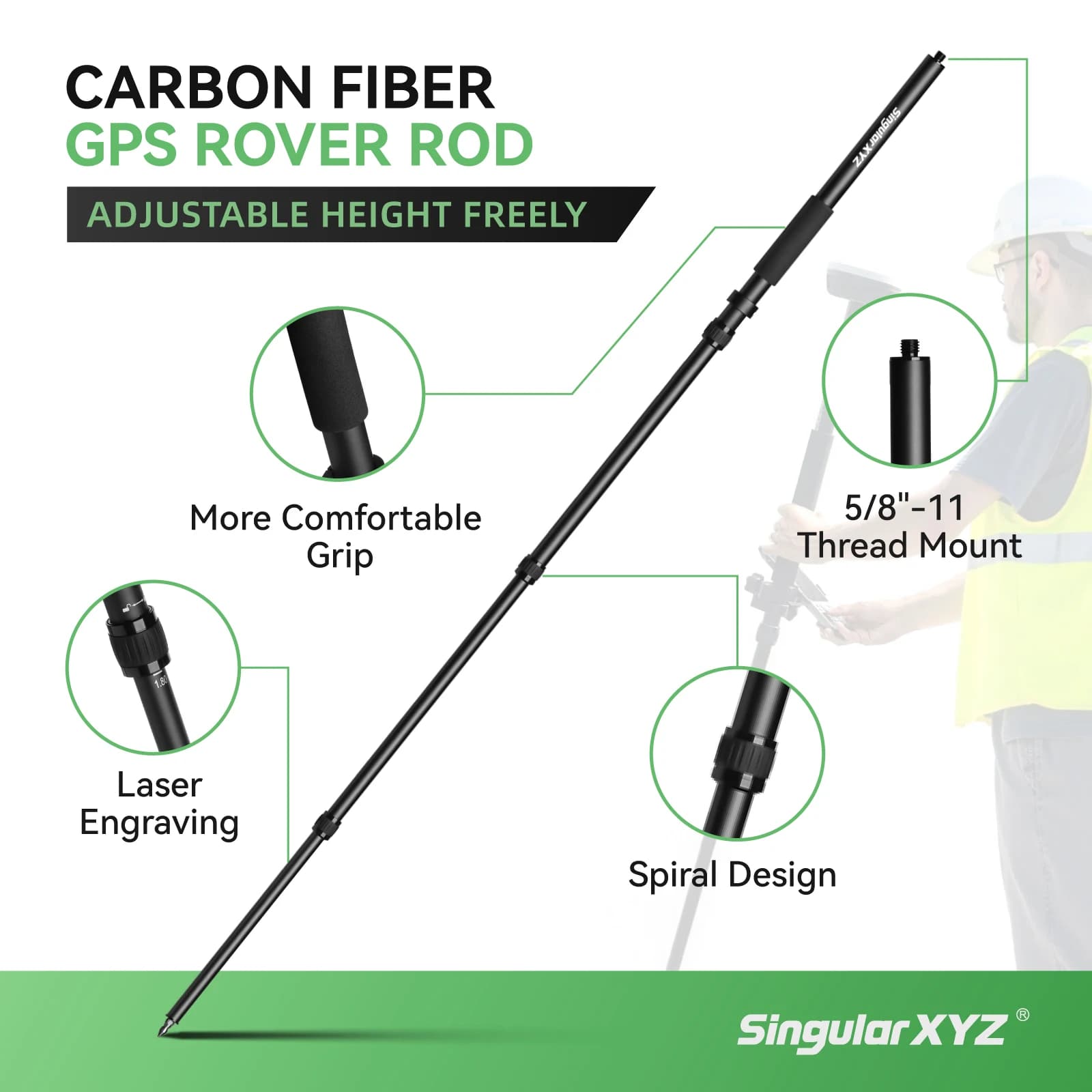 35% di Sconto sul Palo Telescopico in Fibra di Carbonio SingularXYZ 1,8m per Rilevamenti e Mappatura, Design a Innesto Rapido, Leggero ma Ultra Resistente