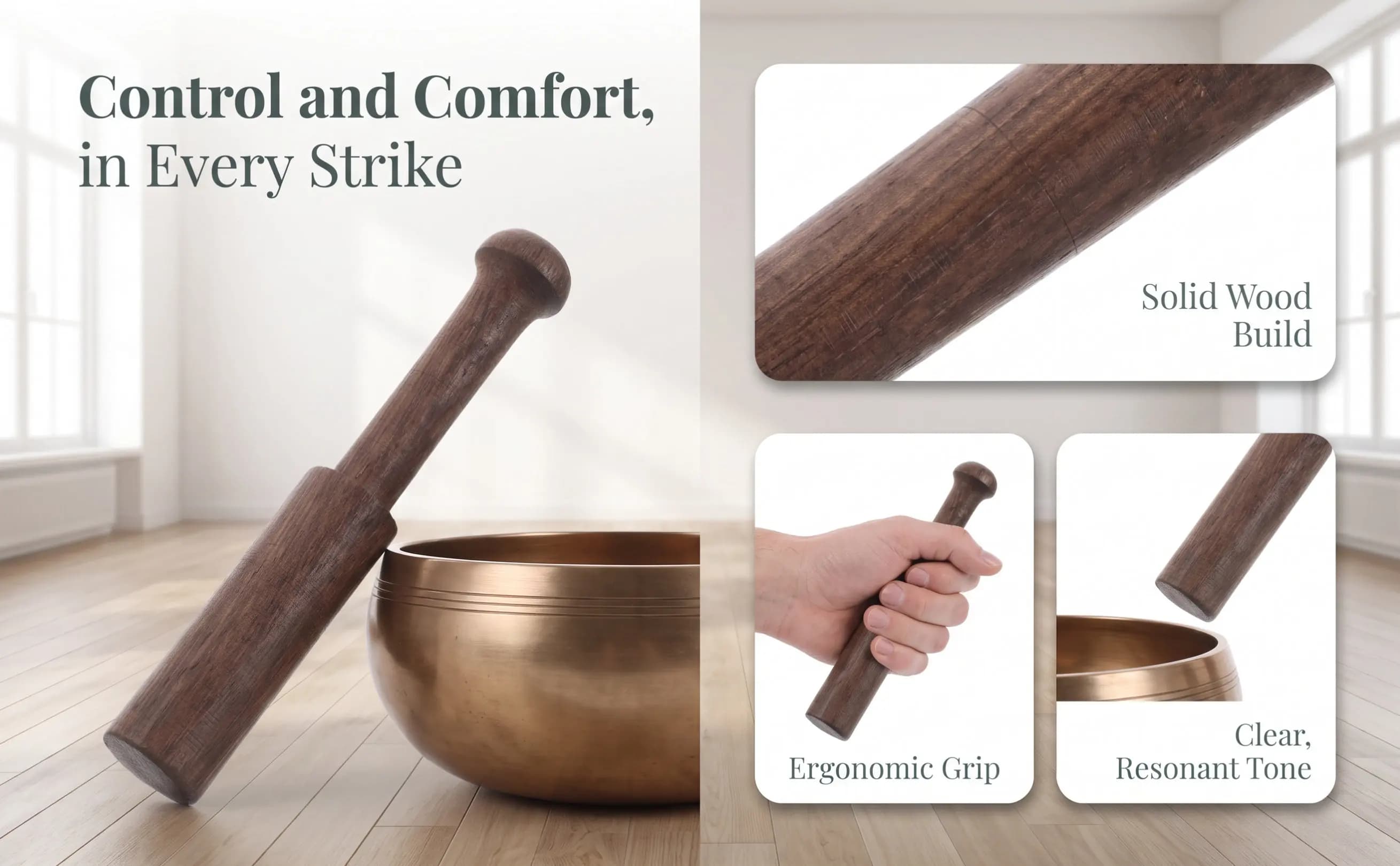 Traditional Nepal Singing Bowl Mallet Wooden Striker for Sound Bowls Rich Tone Meditation Focus Yoga Practice Universal