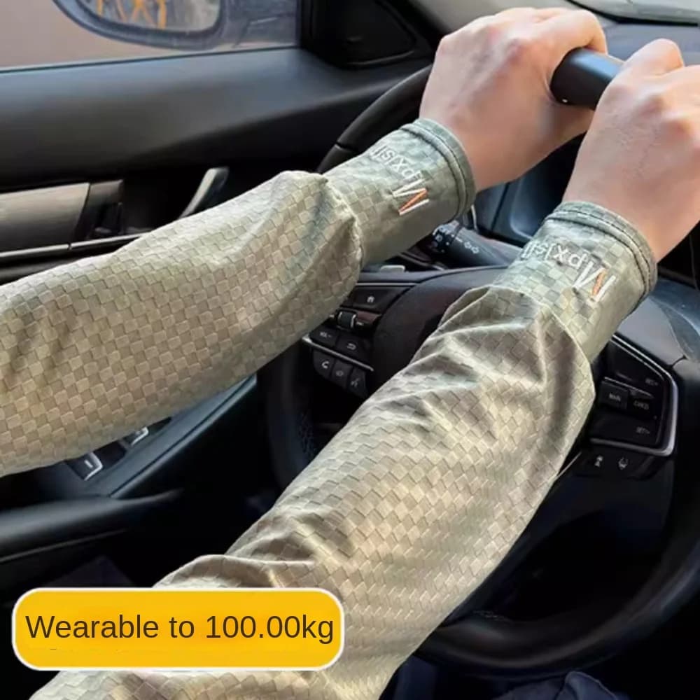 Breathable Arm Protection Long Ice Silk Sleeves Elastic Mesh Sunscreen Arm Covers Checkered Anti-UV Cycling Gloves Driving
