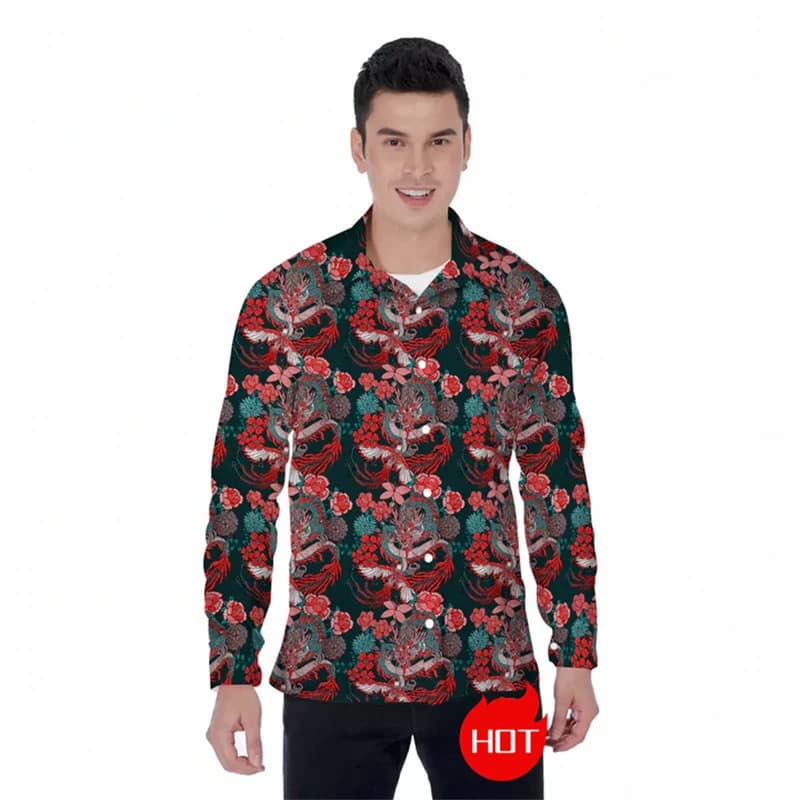 2024 Dragon Harajuku camicie a maniche lunghe moda per uomo abbigliamento Casual maschile Streetwear New Loong camicetta con risvolto camicette Unisex