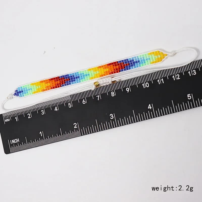 Bracciale con perline Design a freccia Colore sfumato Arcobaleno Lavorato a mano Geometria Boemia Bracciale con perline di riso semplice marea regolabile