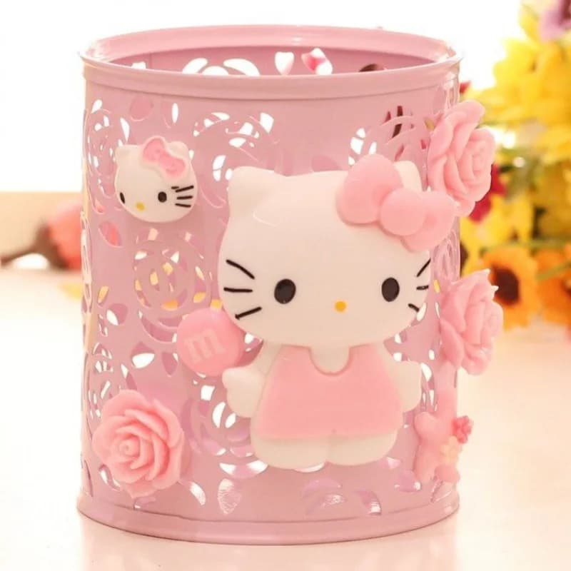 Cartoon Sanrio Hello Kitty Portapenne Kawaii Decorazione da scrivania Portapenne Pennello per trucco Secchio portaoggetti Regali per festival per ragazze