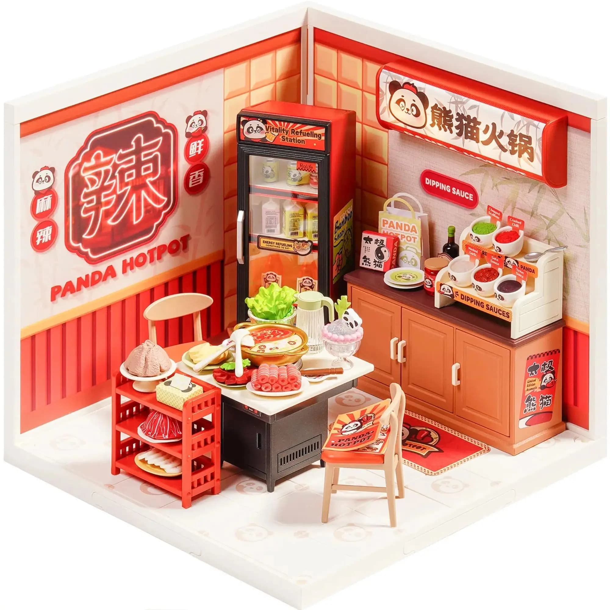 Rolife Panda Hot Pot Kit modello di assemblaggio moderno in miniatura fai-da-te Piccoli accessori Diorama a tema per alleviare lo stress Bambini Adulti