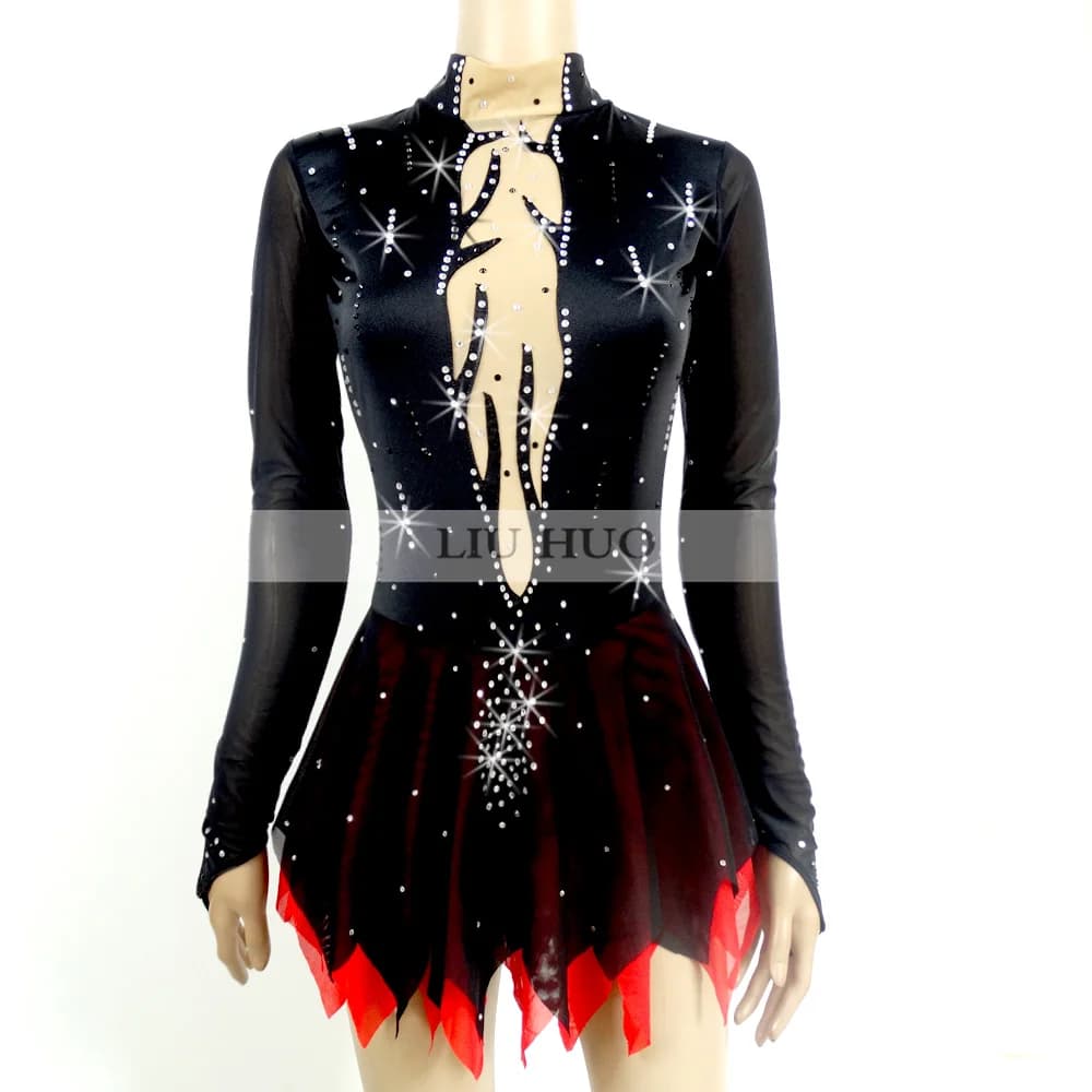 LIUHUO Danza sul Ghiaccio Pattinaggio di Figura Vestito da Donna Adulta Principessa Adolescenti Ragazze Personalizza Costume Prestazioni Competizione Roller Nero