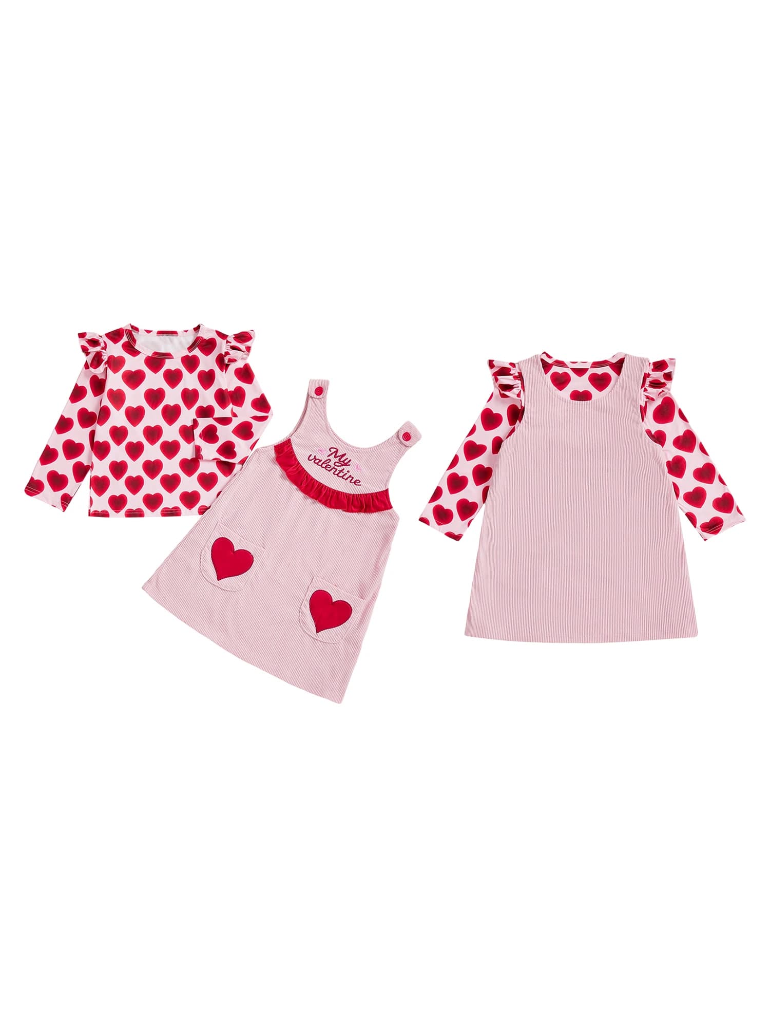 Adorabile set da 2 pezzi per San Valentino per bambine con top con stampa a cuore e abito ricamato: look dolce ed elegante per il tuo