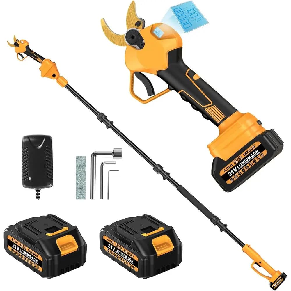 Cesoie da potatura a palo 2 in 1 senza fili, cesoie elettriche da potatura con diametro di taglio da 1,6" con asta di prolunga, batteria Powe 21V 2×4.0Ah