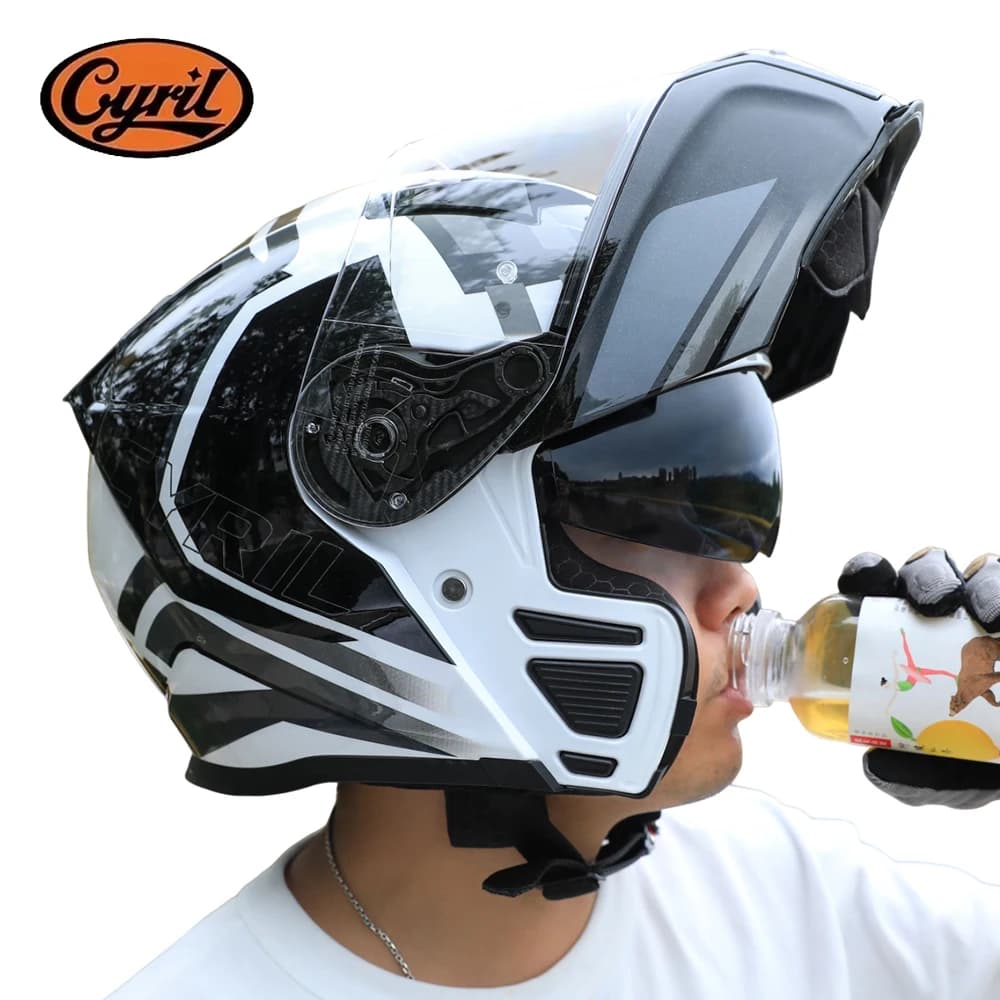 Cyril Flip Up Motorcycle Helmet Man and Women Dual Visor Modular Helmet Full Face and Open Face Two Models Size M L XL XXL XXXL