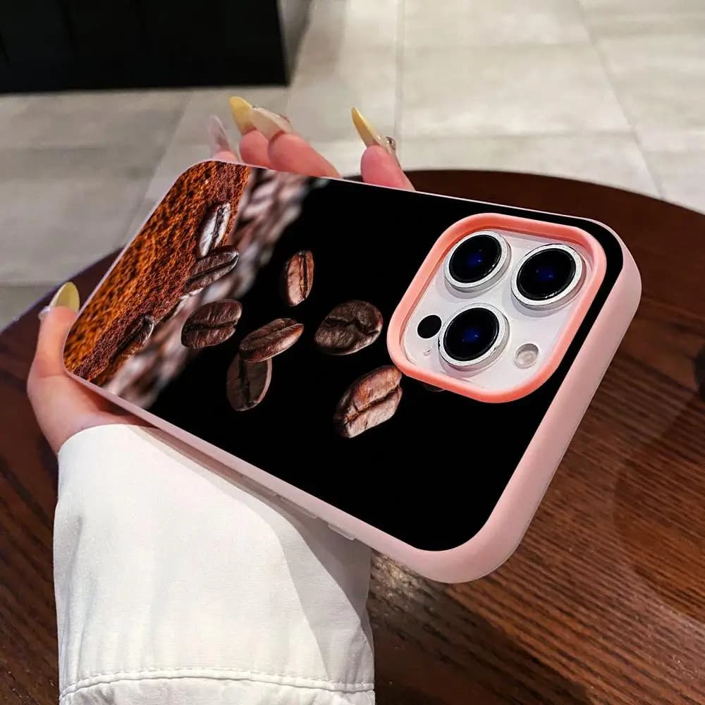 Coffee Beans Phone Case for iPhone 18 17 16 15 14 13 12 11 Air Pro Max Plus Jelly Dual Layer Pink Cover