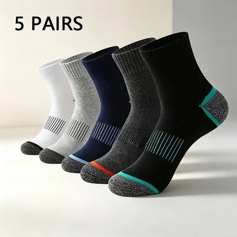 5 Pairs Men Mid Tube Sports Socks Spring Summer Breathable Cushioned Athletic Running Cycling Socks For Daily Wear