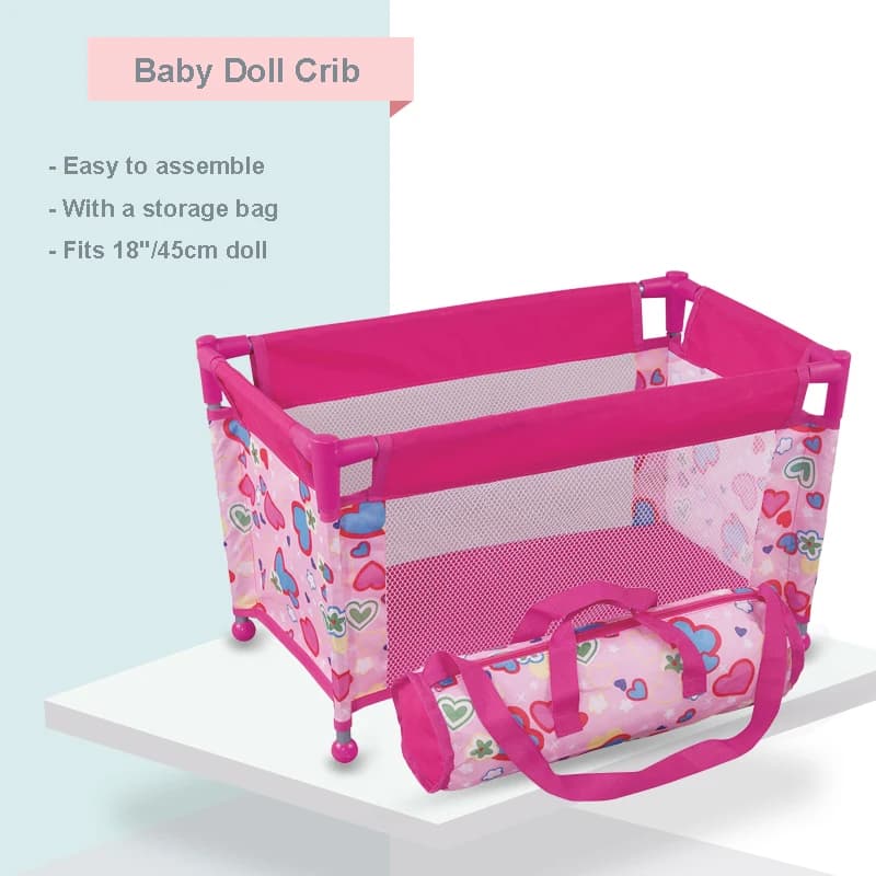 Culla per Bambole con Accessori, Letto per Bambole Fai-da-Te fino a 18 Pollici, con Borsa da Trasporto, Regalo Giocattolo per Bambine e Bambini