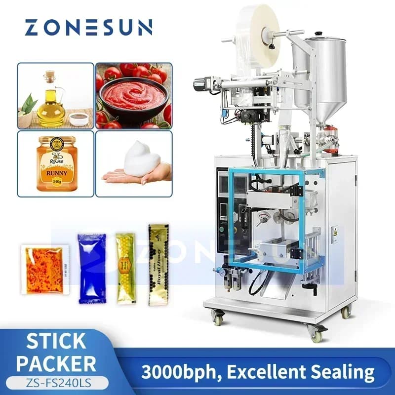 Macchina per Riempimento e Sigillatura Liquidi ZONESUN, Confezionamento in Bustine, Miscelazione, Riscaldamento e Codifica per Ketchup e Salse ZS-FS240LS